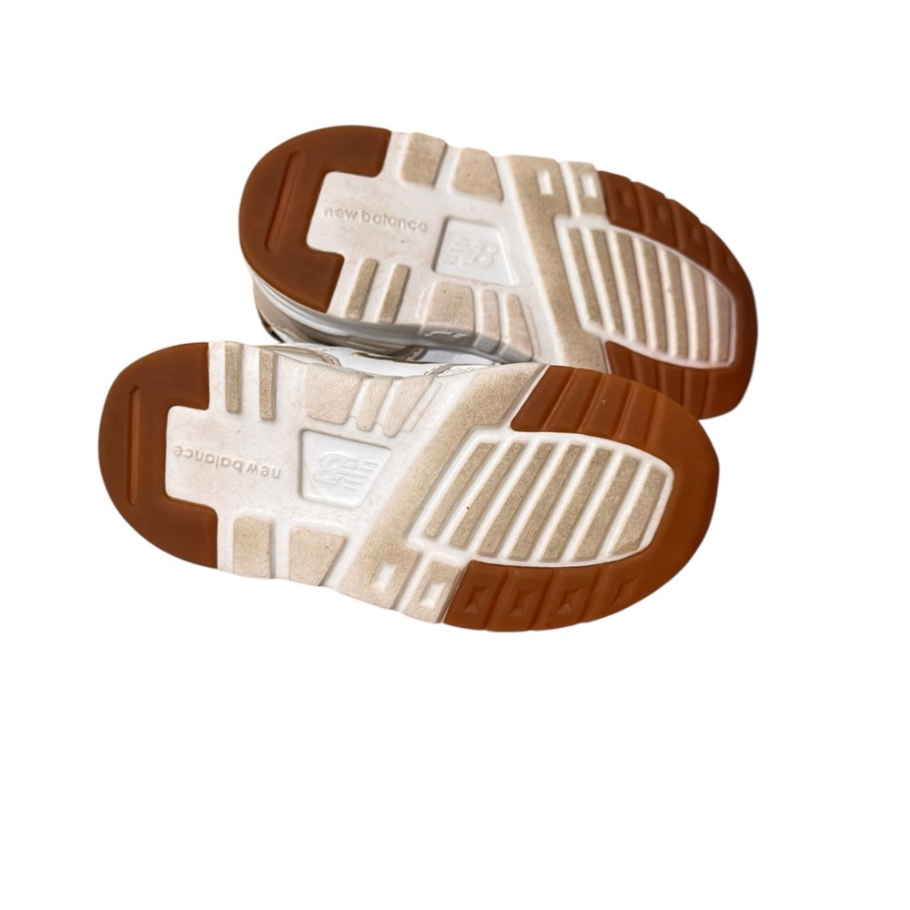 New Balance Kids White Sneakers with Gold Accents and Leopard Trim - Picture 6 of 7